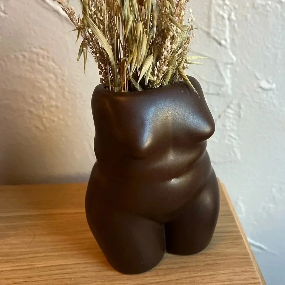 5” Matte Black Female Form Vase - Body Sculpture Modern Decor